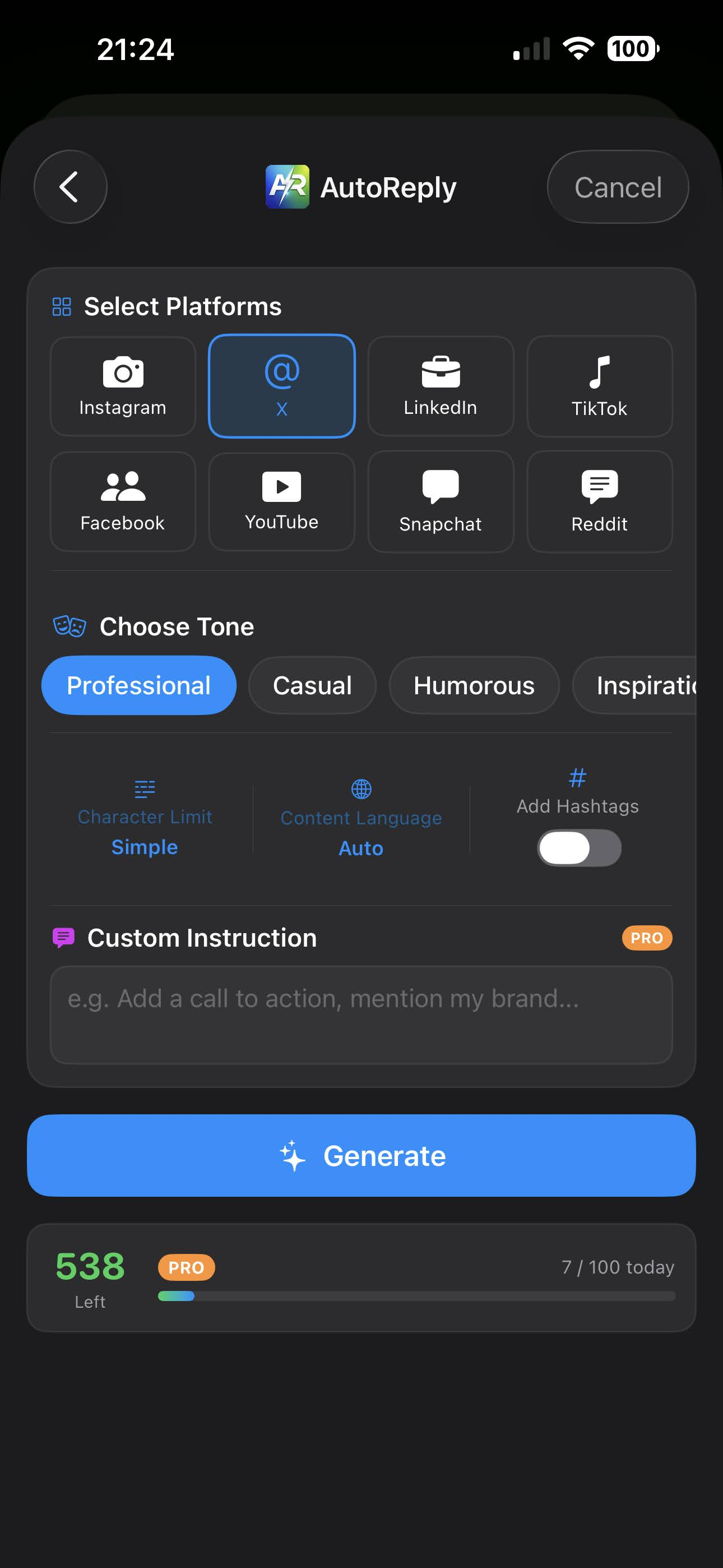 Select Platform & Tone